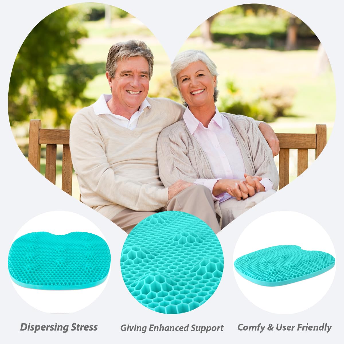 Honeycomb Gel Seat Cushion Wavy Bump Design 17x16-Inch Large Cooling Sitting Pillow for Long Sitting, Pain Relief Cushion for Wheelchair