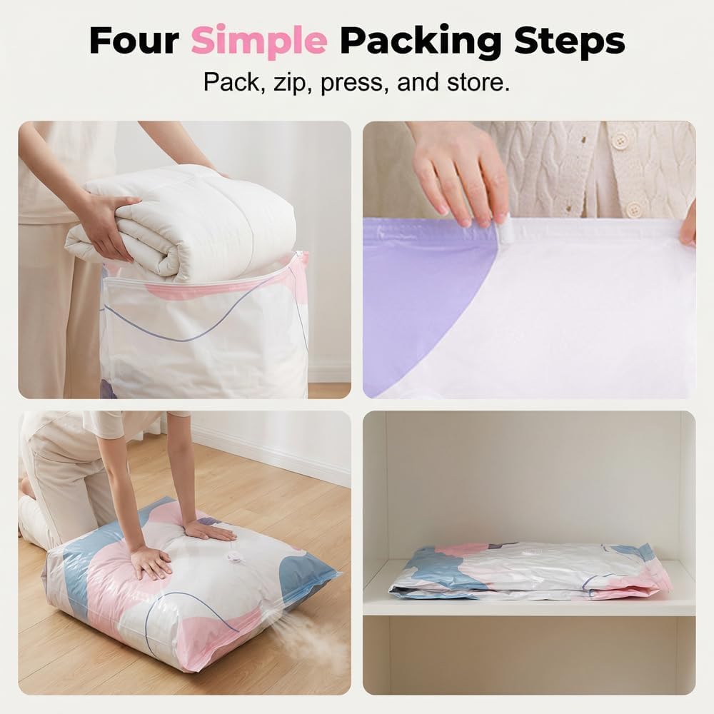 No-Pump Vacuum Storage Bags, 2026 New Cube Compression Space Saver Bags, Upgrade Large Storage Compression Bags No-Pump 3D Vacuum Storage Bags for