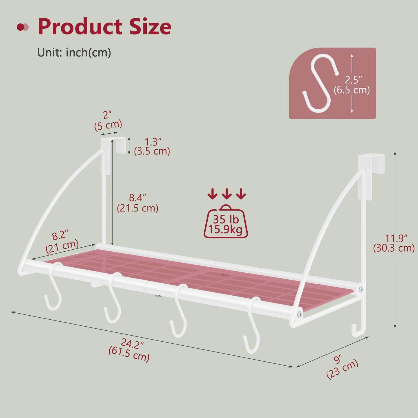 Tajsoon 24.2" Over the Door Clothes Hanger with Storage Rack and Hook White