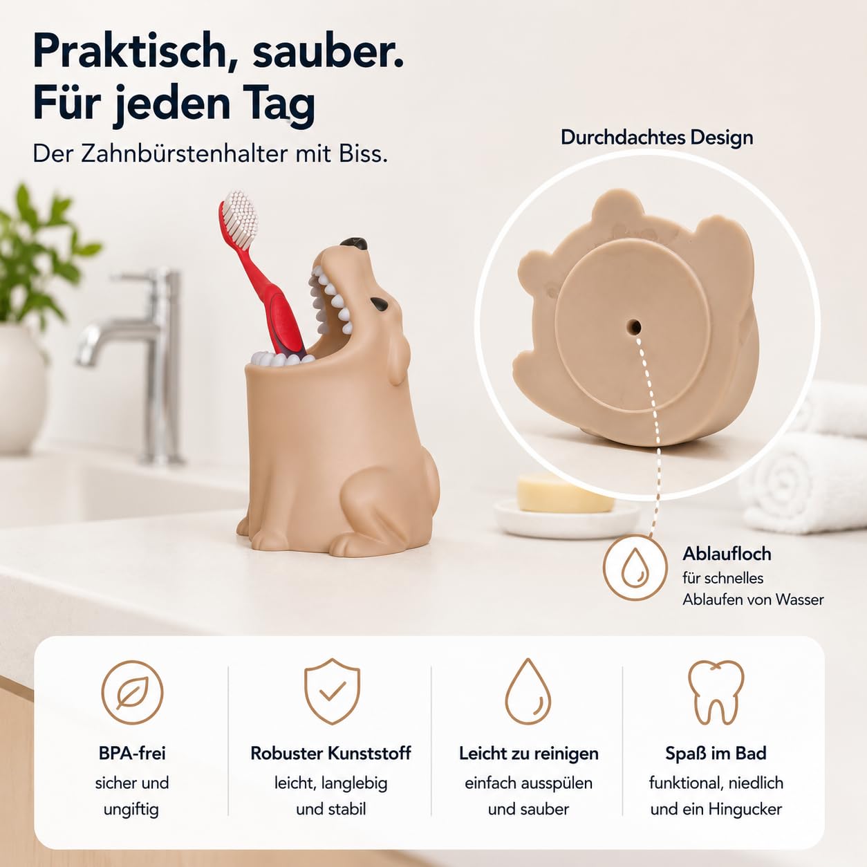 Winkee - Animal Toothbrush Holder Dog | Practical, Hygienic & Versatile | Individual Toothbrush Holder for Children