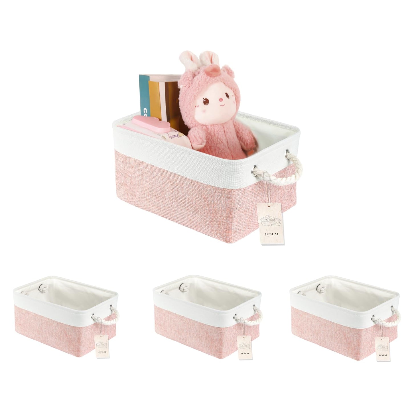 JUNLAI 4 Pcs Storage Baskets with Handles, Foldable Large Storage Boxes, Fabric Wardrobe Storage Basket for Office & Home, Book, Clothes