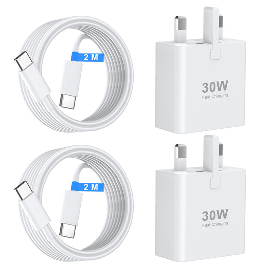 USB C Charger for iPhone 17 16 15 Charger 30W Fast Charger USB C Plug and Cables, 2 Pack Type C UK Wall Super Charge Phone Power Adapter for iPhone
