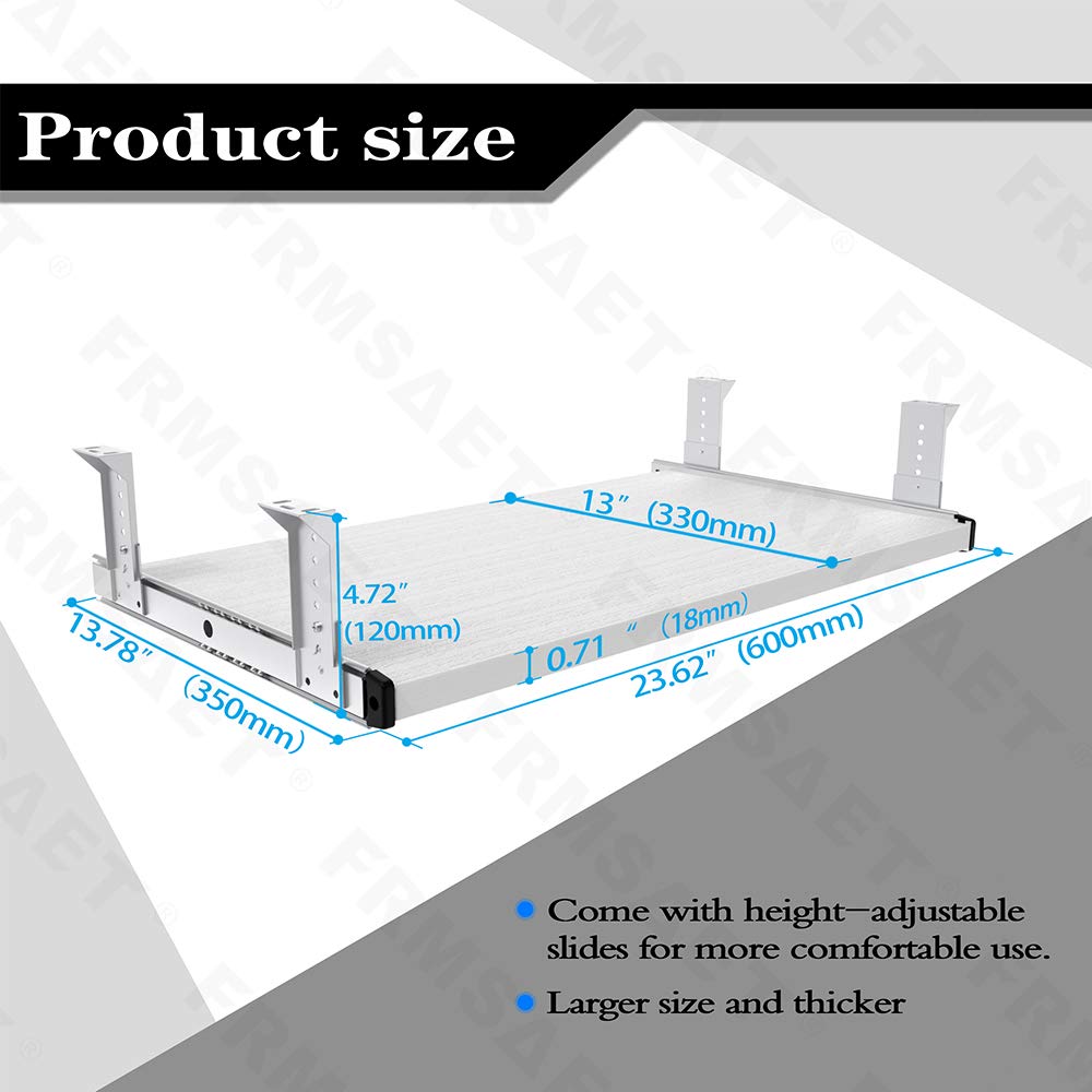 FRMSAET Under Desk 20/24/30 inch Keyboard Drawer Platform(24 inch,White)