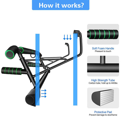 Pull Up Bar Doorway Fitness Chin-Up Bar Frame for Home Gym Exercise with Shortened Handle Bar Training Straps Set