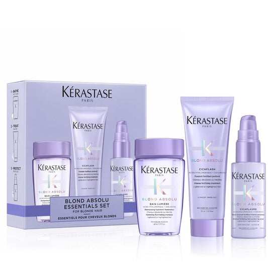 K?rastase Blond Absolu Discovery Set, With Illuminating Shampoo, Nourishing Conditioner and Fortifying Heat Protection Serum, With Hyaluronic Acid,