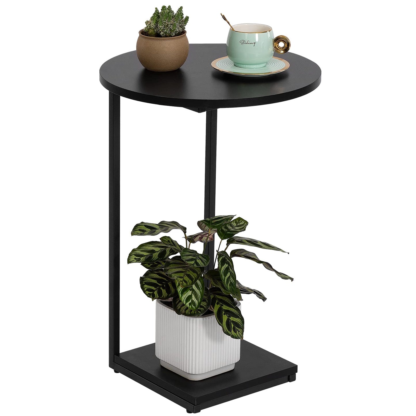 HDANI C-Shaped Side Table,Round End Table under Sofa,Bedside Table,Sofa Side Table with Metal Frame,Small Coffee Snack Table for Living Room