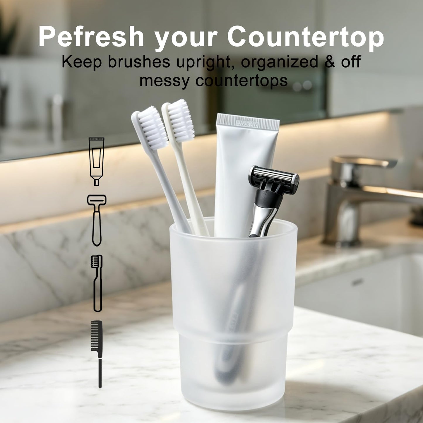 Glass Toothbrush Holders for Bathroom, 2 Pcs Replacement for Wall Mounted Toothbrush Holder | 225ml, Thick Frosted Glass Tumbler for Toothpaste