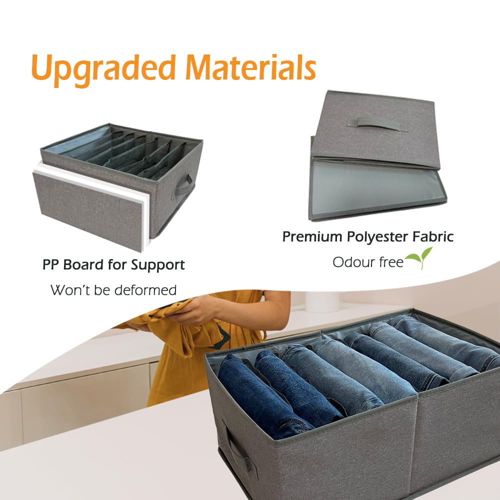 QINGGENG Extra-Large Wardrobe Storage Organiser with Dividers, 2 Pack Foldable Clothes Storage Box for Jeans, Trousers, Jumper