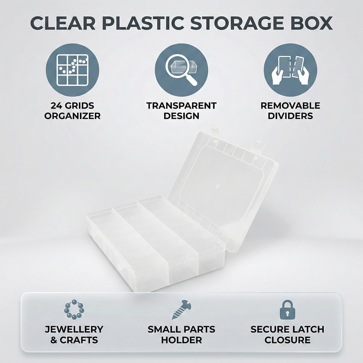 Lotsdonxia Clear Plastic Storage Box, 24 Compartments - Organise Jewellery, Beads, Craft Supplies & Small Items