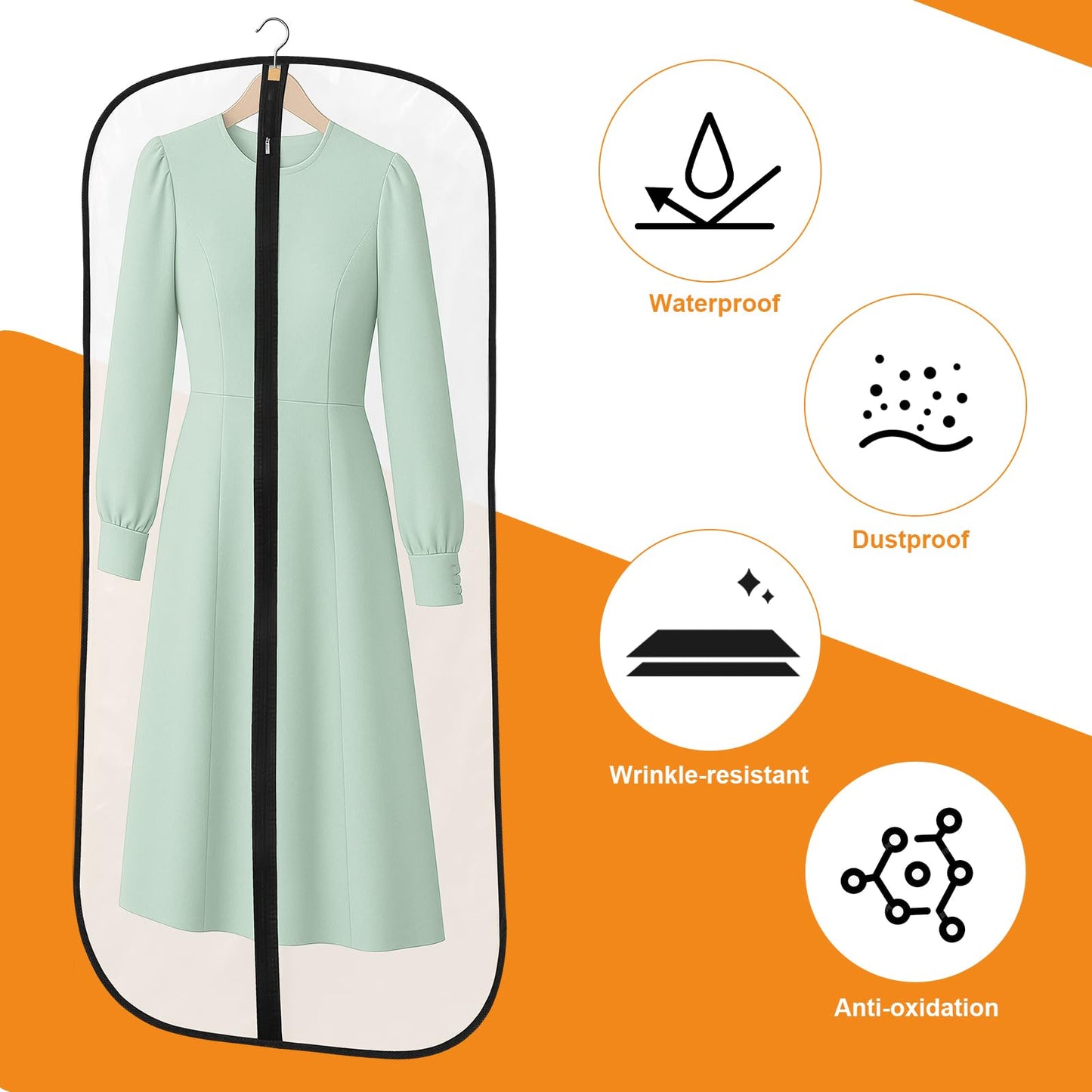 6 Pack Garment Bags, PEVA Translucent Clothes Covers, Suit Bag 47in