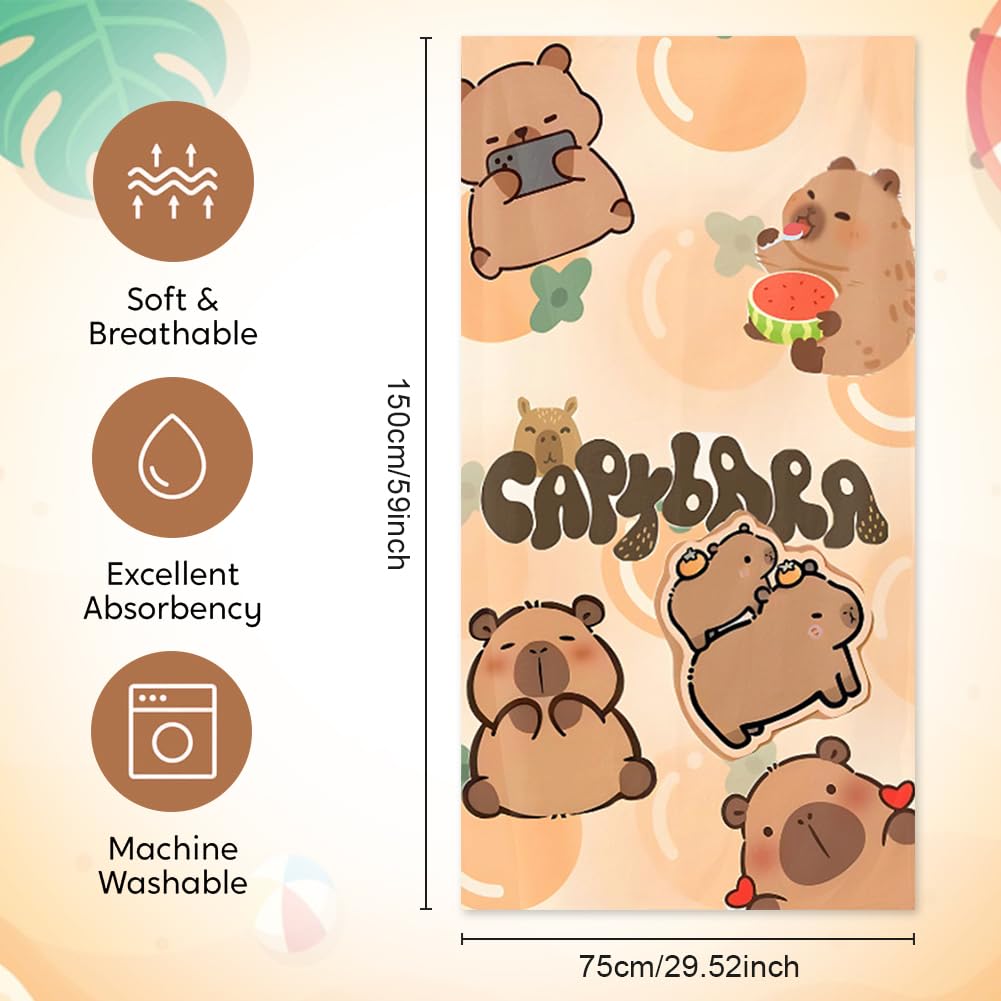 Capybara Beach Towel, Quick Dry Towels Microfibre Beach Towel Capybara Bath Towels Lightweight Swimming Towel Beach Blanket PoolTowel Printed Beach