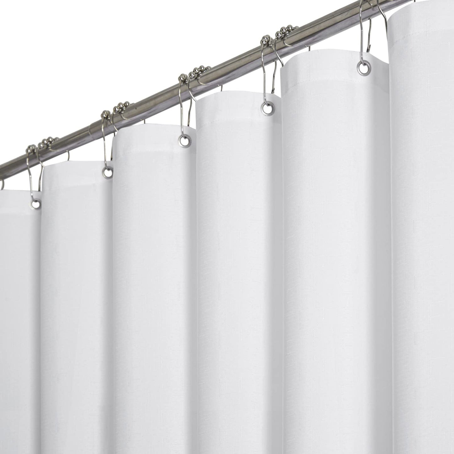 BTTN 92 x 182cm White Linen Shower Curtain, Narrow Stall Mildew Resistant Fabric Shower Curtain Set with 6 Hooks, Weighted Hem and Waterproof, Durable