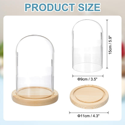 sourcing map Glass Cloche Display Dome, 5.9" x 3.5" Glass Dome Display Case Wood Base Tabletop Jar Case Decorative Bell Jar for Plant Home Decor