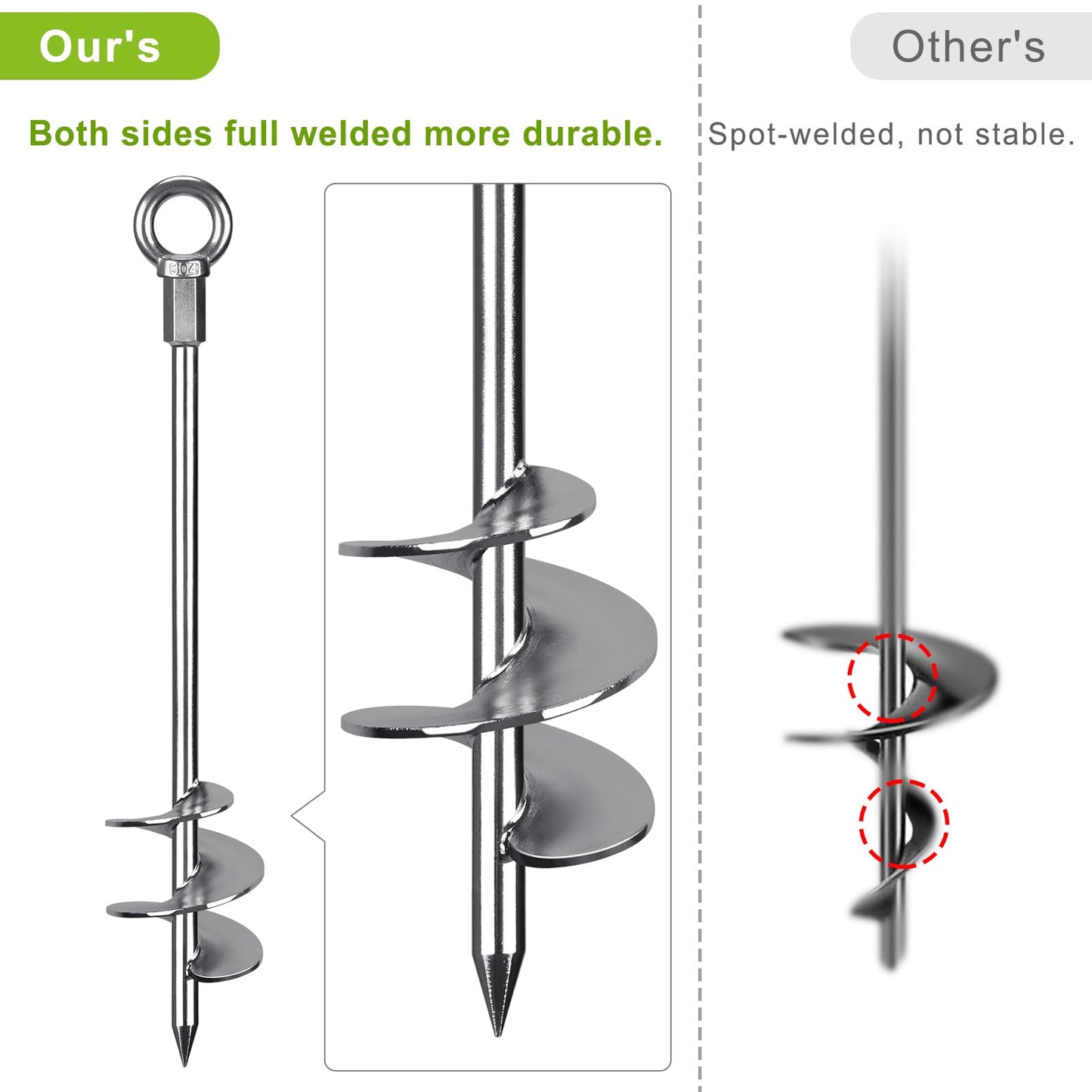 Insaga 30'' Fully Welded Ground Anchors Screw in, Wider Spiral Earth Anchor for Swing Set, 4pcs Mobile Home Anchors, Wind Resistant Trampoline Wind