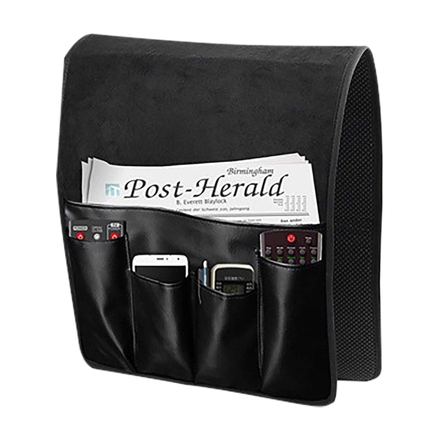 No-slip Leather Sofa Couch Remote Control Holder Chair Armrest Caddy Pocket Organizer Storage Bag for Cellphone Tablet Notepad Magazines Glassess