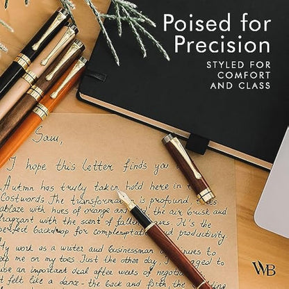 Wordsworth & Black Fountain Pen Set, Luxury Bamboo Wood - Extra Fine Nib, Gift Case; Includes 6 Ink Cartridges, Ink Refill Converter -Journaling, Calligraphy; Drawing, Smooth Writing [Rosewood]