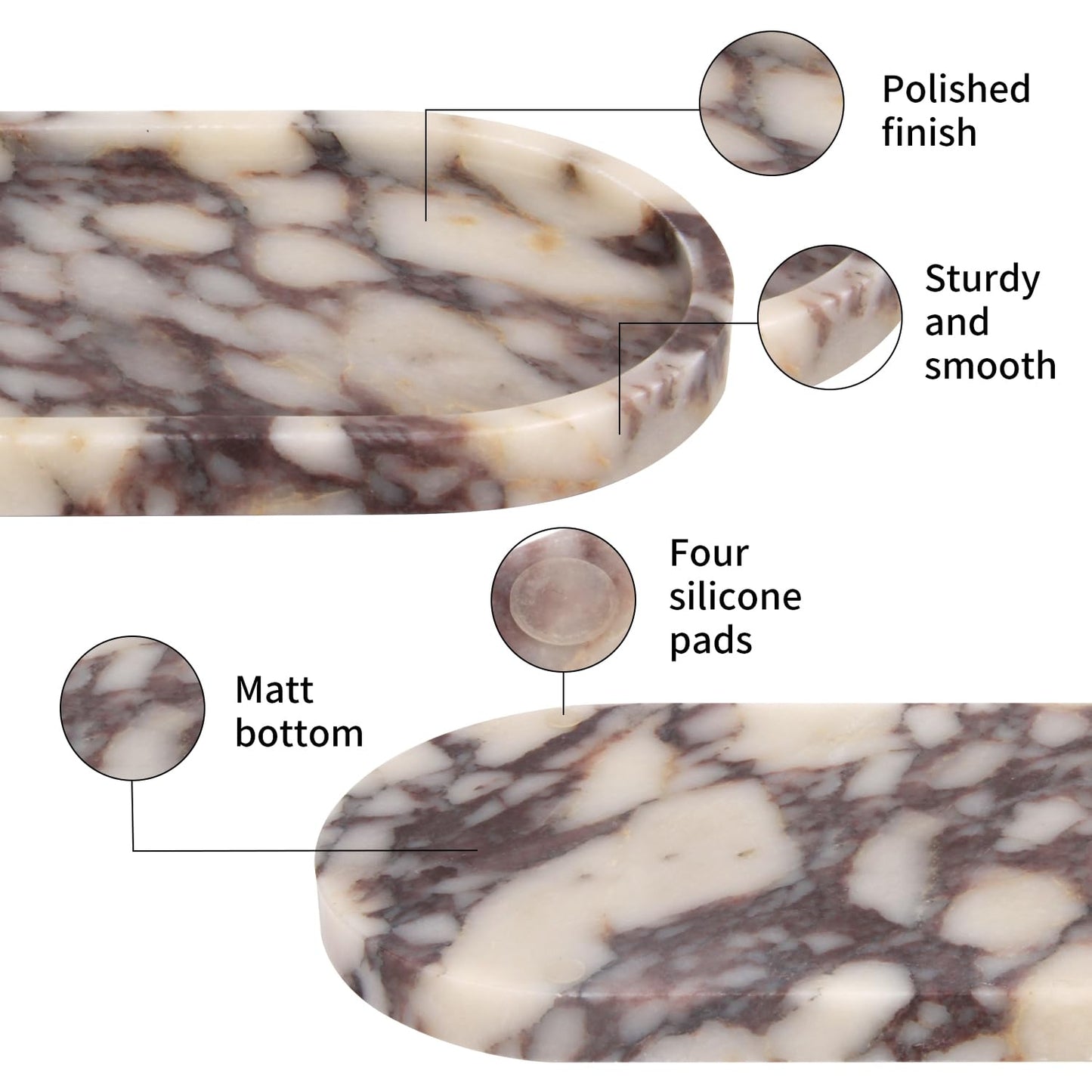 Natural Marble Tray Oval, Calacatta Viola, 30 x 15 x 2 cm