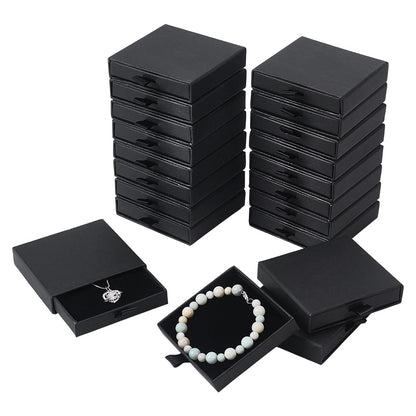 NBEADS 24Pcs Cardboard Jewelry Packaging Boxes, 8.1x7.6x1.8cm Square Jewelry Packaging Box with Lid and Sponge Inside for Ring Necklaces Bracelets
