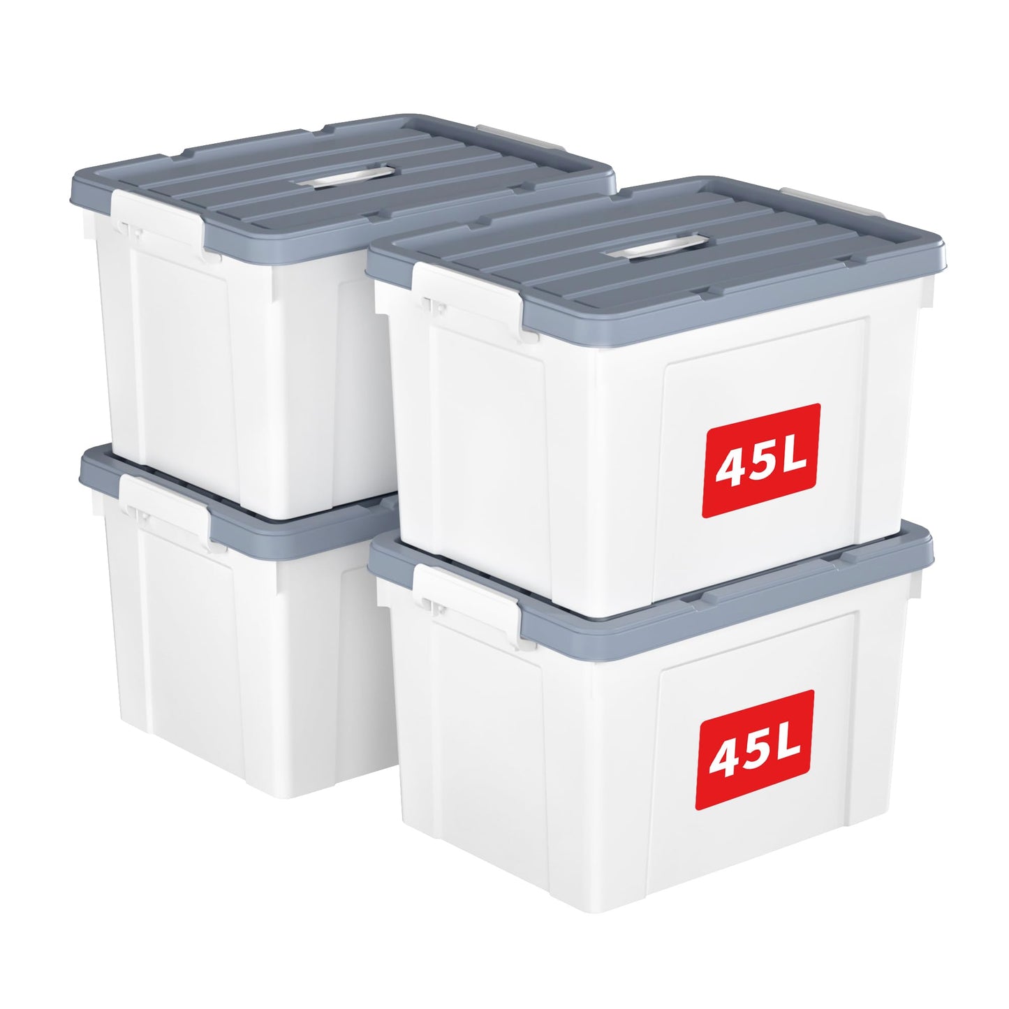 Cetomo 45L*4 Storage Boxes, Carry Plastic Storage Box with Lids, Organizing Container with Handle and Secure Latches