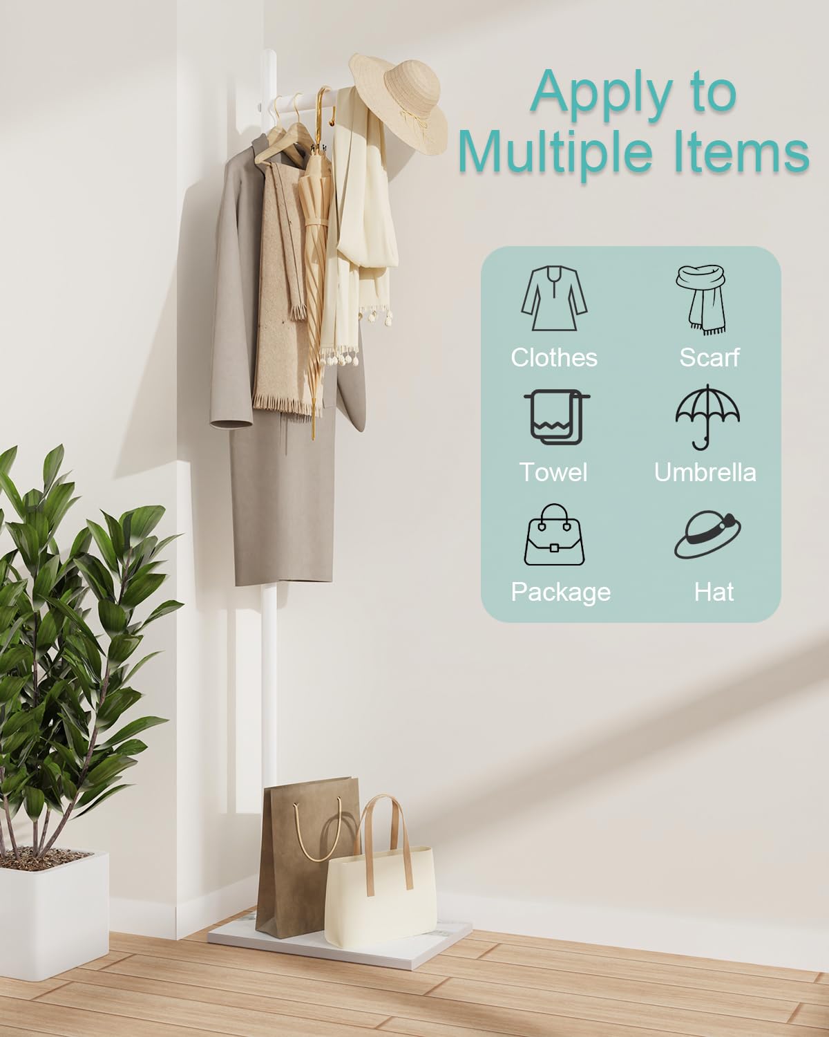 Yawinhe Freestanding Coat Rack Metal,174cm L- shape Garment Rack,White