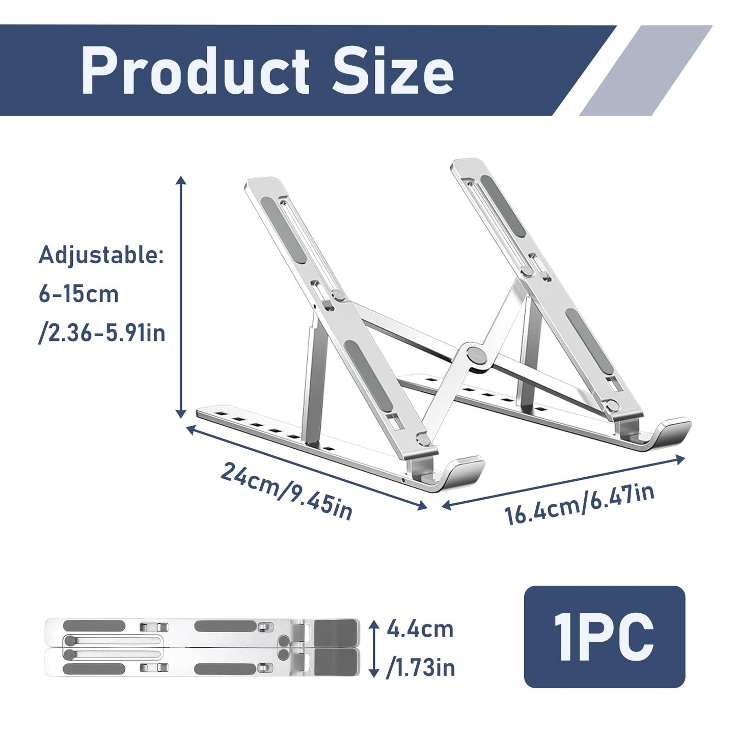 Laptop Stand for Desk, Adjustable Laptop Riser, Foldable Portable Aluminum Riser for Laptop & Tablet, Ergonomic Computer Holder for Home Office