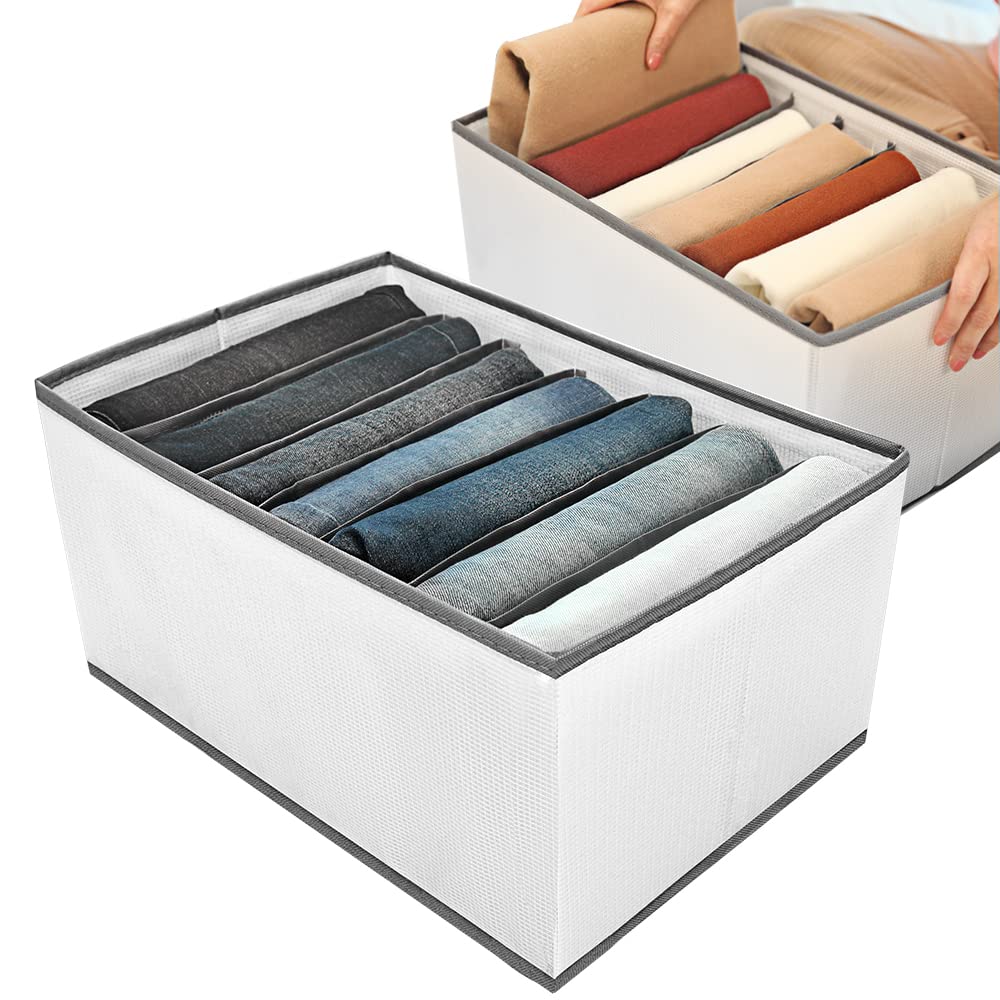 2 Pack 7-Grid Wardrobe Storage Organiser Boxes with Dividers for Clothes
