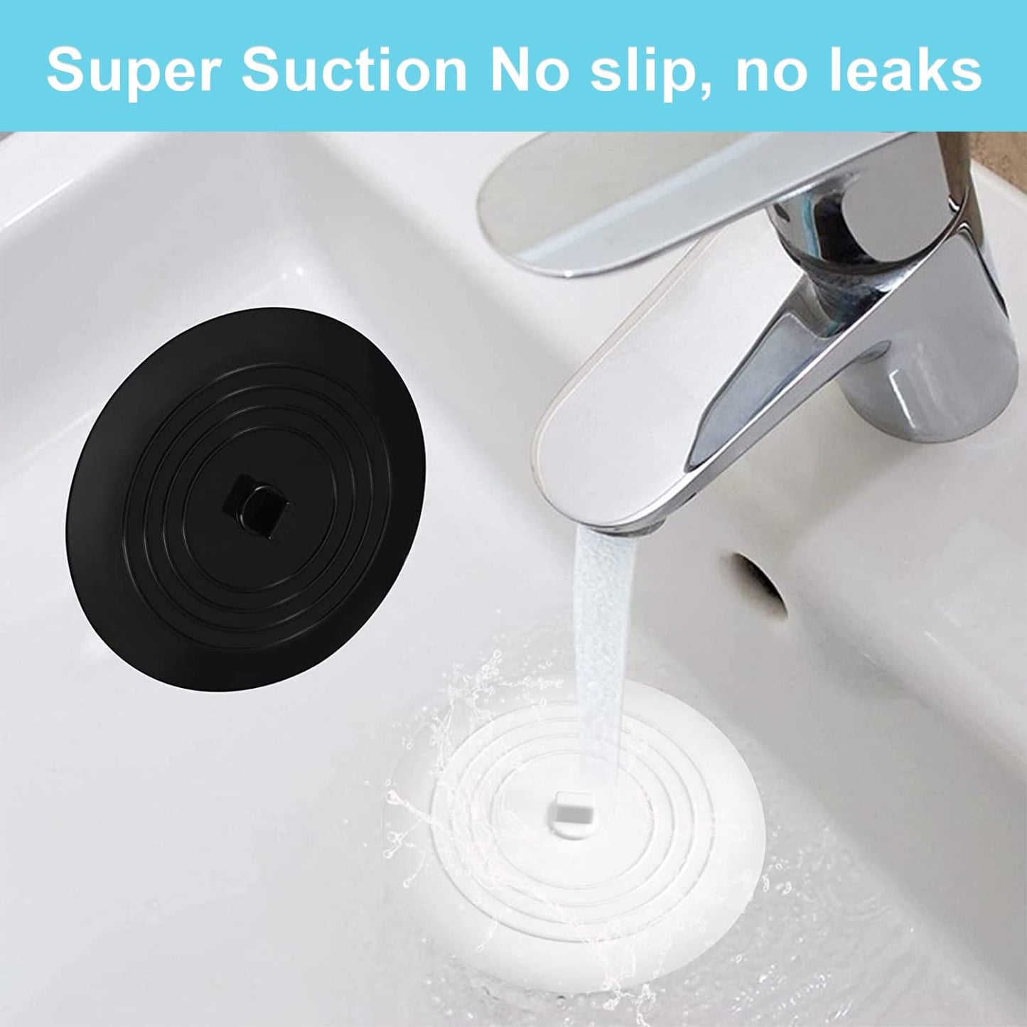 VBNZBK 2 Pack Silicone Tub Stopper, Universal Bath Plug,6 Inches Drain Stopper Cover for Kitchen, Bathroom, Laundries(Black and Gray)