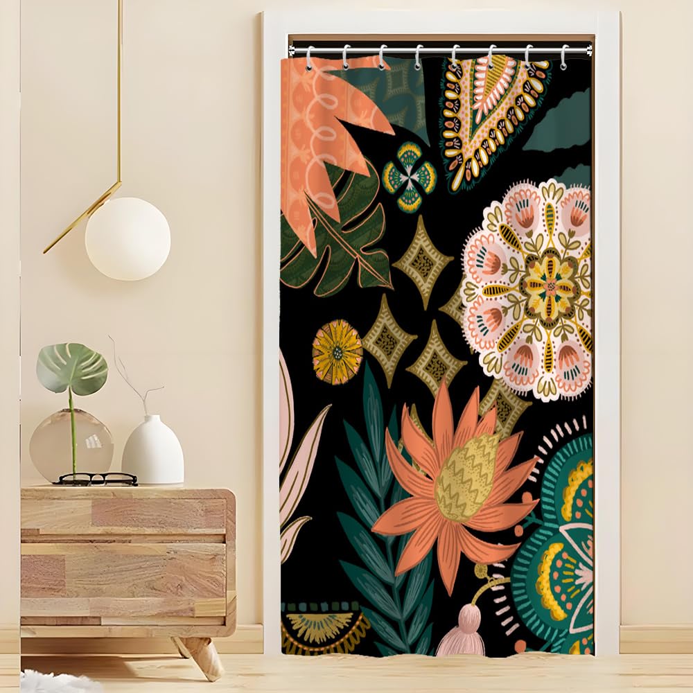 Uiiooazy Boho Shower Curtain, Floral Green Leaves Bohemian Tropical Plant Bath Curtain Anti Mildew Waterproof Polyester Fabric Opaque Washable Shower