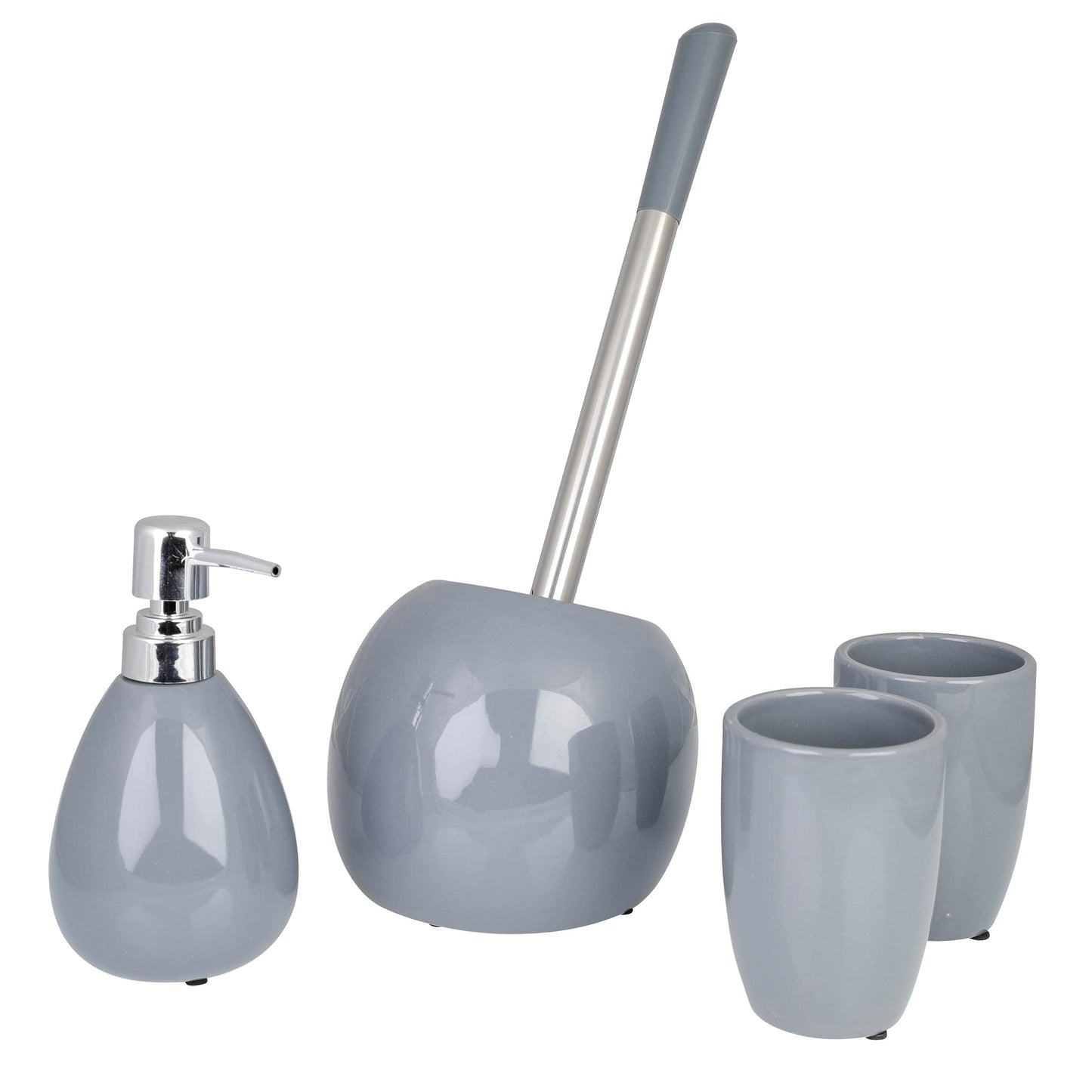 axentia Bathroom Set, Ceramic, Anthracite/Silver, Approx. 29.5 x 30.5 x 17 cm