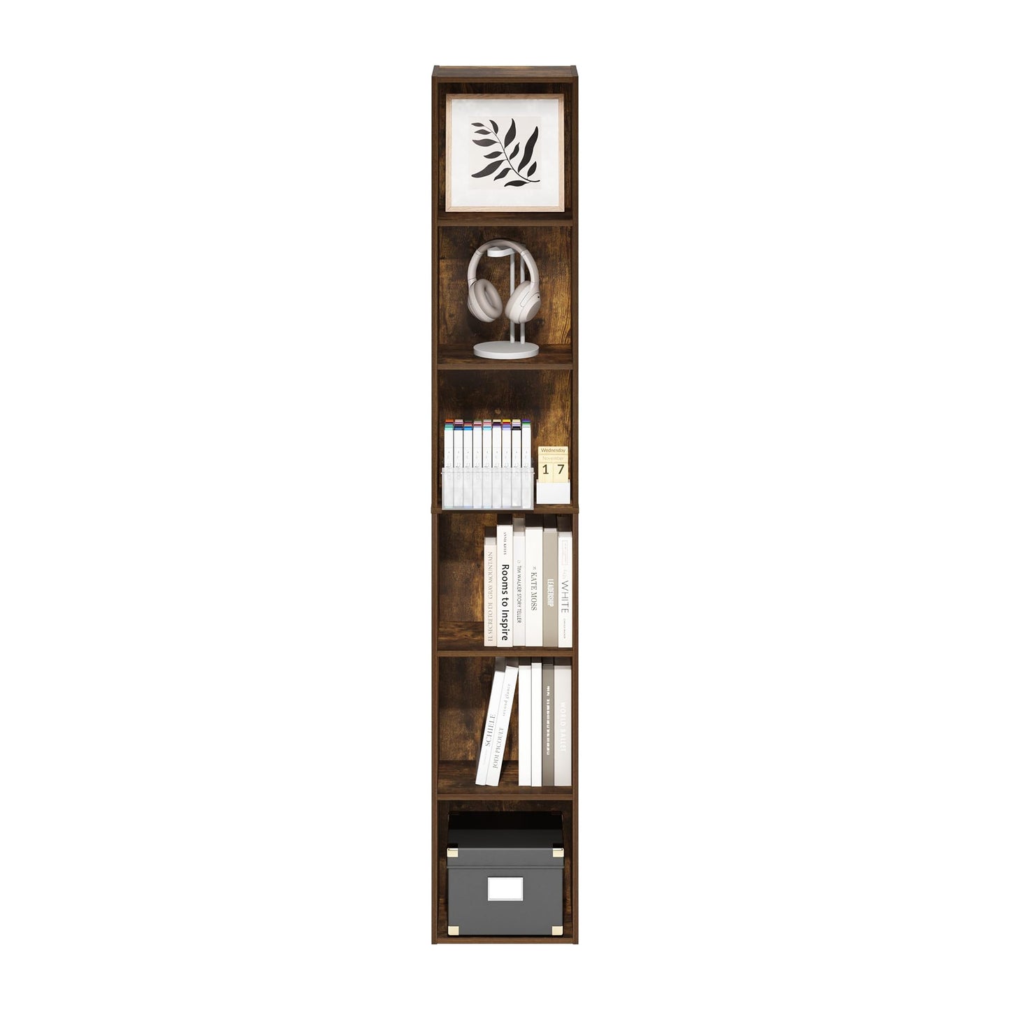 Furinno LUDER Book Shelf, 6-Tier Tall Modern Bookshelf, Bookcase with Open Shelves, 9.3 x 12 x 71, for Living Room, Bedroom, Home Office, Amber PINE