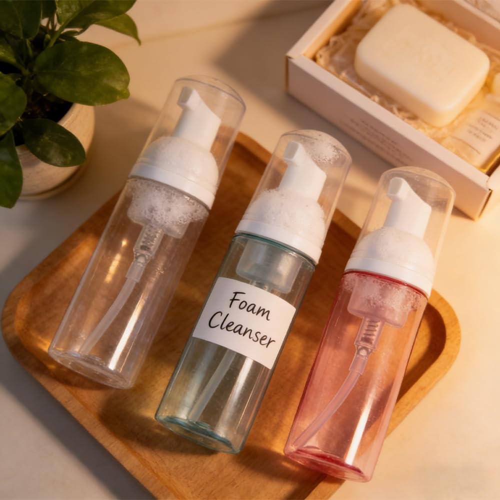 60ml/2oz Foam Pump Bottles,3 Pieces Empty Travel Foam Dispenser Refillable Pump Dispenser for Eyelash Shampoo,Soap,Facial Cleanser,Portable Mini Foam