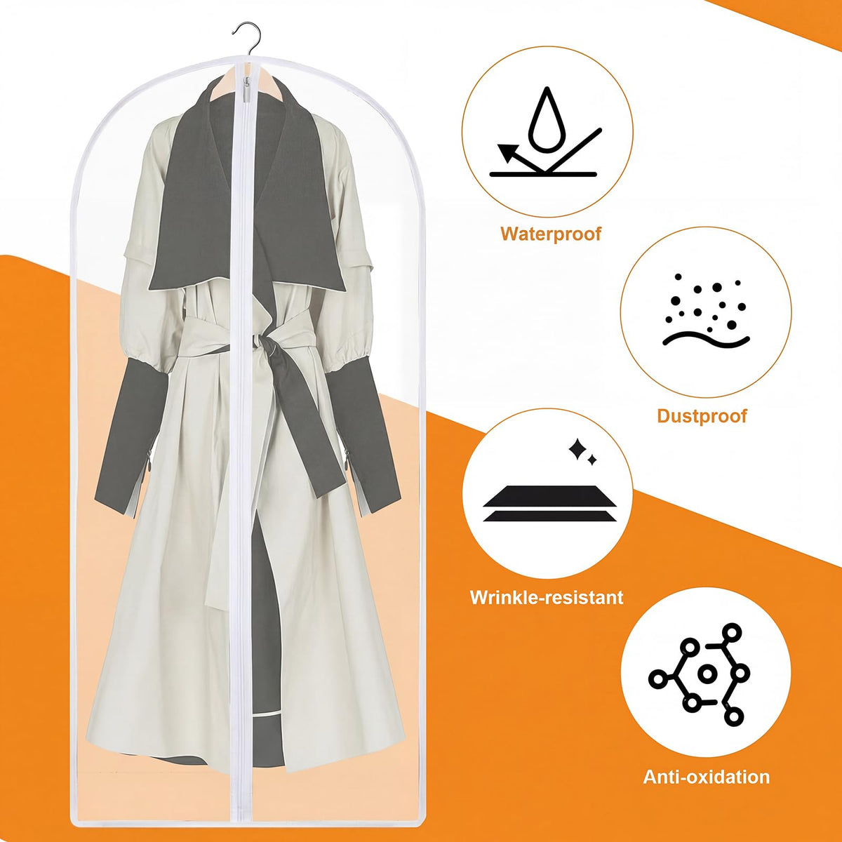 2 Pack Dress Bags Covers Long, 55in PEVA Garment Bags Suit Bags, White Edge
