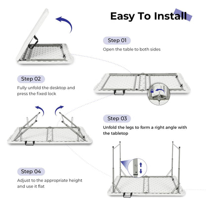 Byliable 4FT 122cm Folding Table Adjustable Height Heavy Duty White