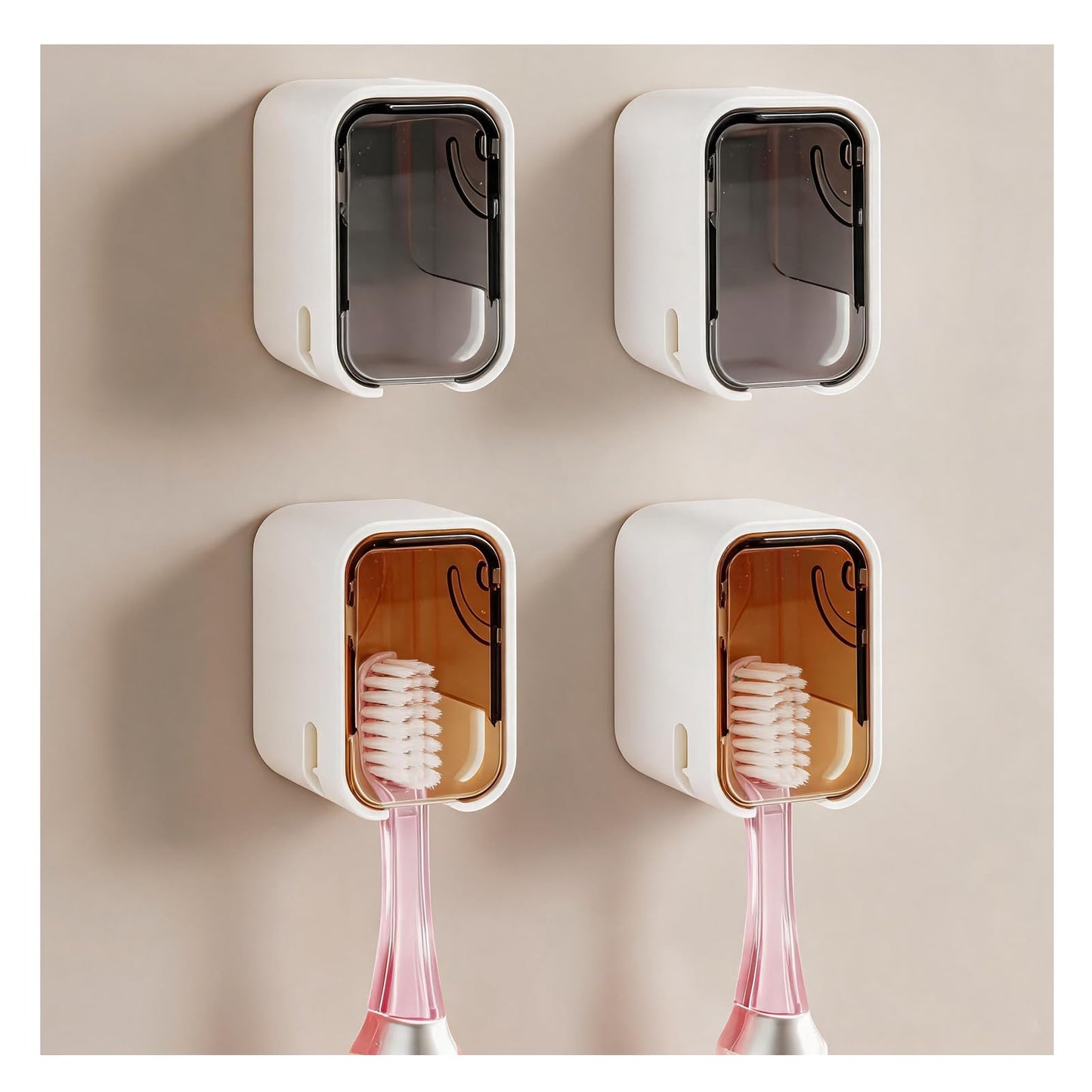 4Pcs Toothbrush Holder Wall Mounted Toothbrush Head Holder Cover Durable Dust Free Organizer for Adults Kids Space Saving Bathroom Accessory