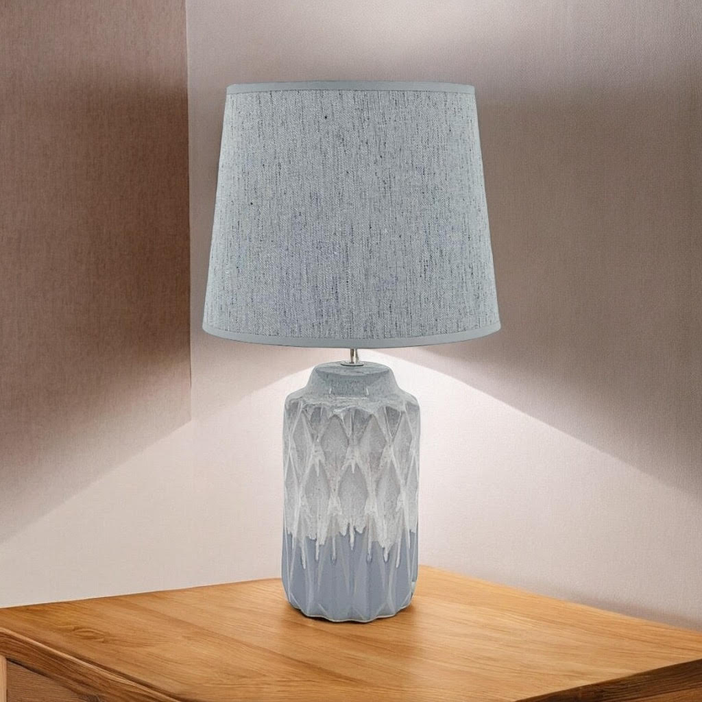 AcaciaHome Modern and Classic Cute Grey Two-Tone Ceramic Table Lamp with White Drum Shade - Perfect Stylish and Functional Hall Light for Living Room. Bedroom, and Office Decor (43CM)