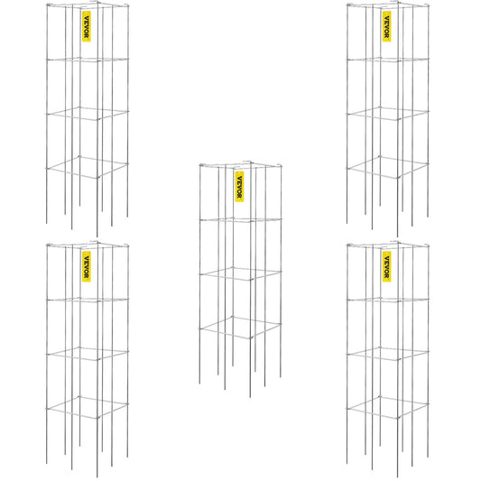 VEVOR Tomato Cages, 11.8" x 11.8" x 46.1", 5 Packs Square Plant Support Cages, Silver PVC-Coated Steel Tomato Towers for Climbing Vegetables, Plants,
