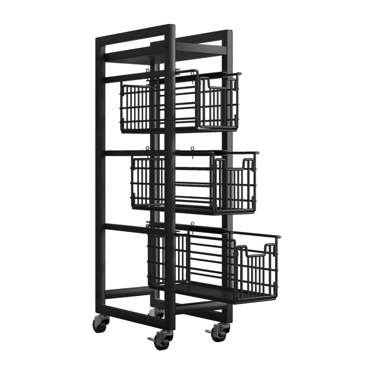 4-Tier Pull-Out Storage Organizer Rolling Utility Cart - Universal Metal Craft Shelf Trolley for Home Kitchen Bathroom Bedroom Office Classroom