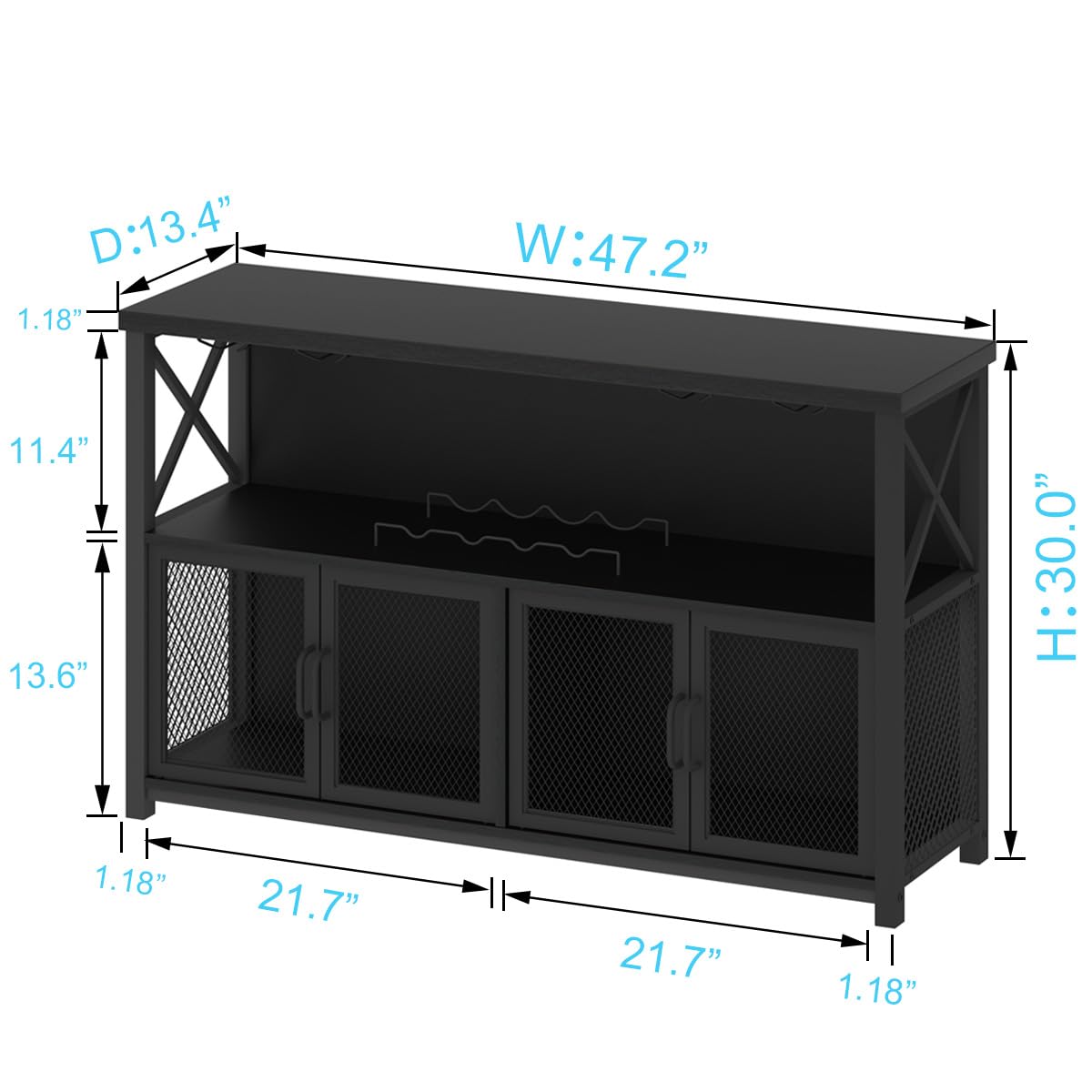 LVB Wine Bar Cabinet Industrial Coffee Bar Cabinets 120cm Black Oak
