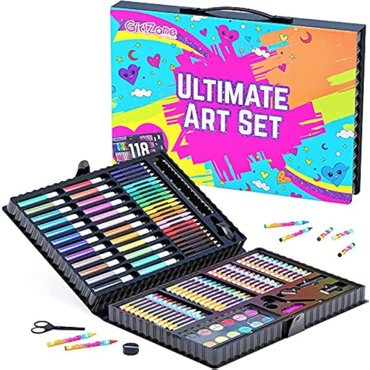 GirlZone Ultimate Art Set for Girls, 118-Piece Awesome Arts and Crafts Kit for Kids, Fun Girls Toys Age 7 Set & Great Gift Idea for Creative Kids