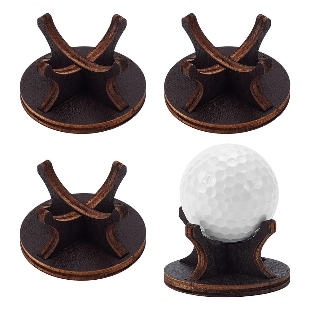 NBEADS 4 Pcs Wooden Golf Display Stands, 5.5x2.95cm Coconut Brown Ball Display Holder Versatile Display Holder Set for Golf Balls Baseballs Sportss