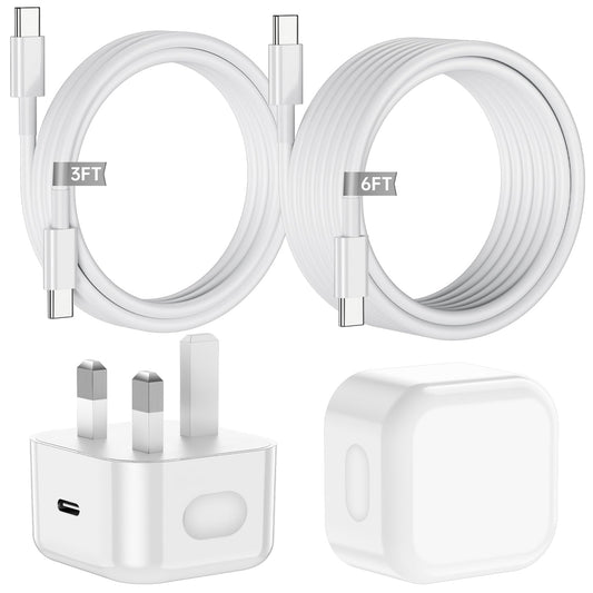 iPhone 17 16 Fast Charger, 20W USB C Fast Charger Plug with 1M+2M USB C to C Type C Cable for iPhone 17/17air/17 pro/17pro max/17plus/ iPhone16/15