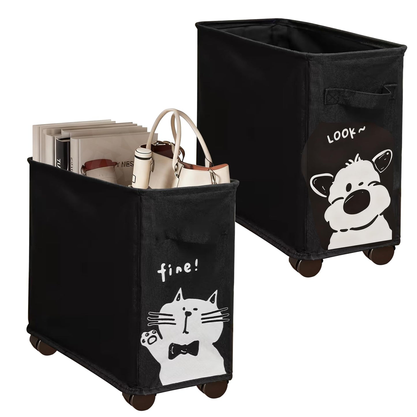 2 Pack, 2 Styles Oxford Cloth Under Desk Storage Cart with Wheels Mobile Rolling Utility Cart Foldable Storage Basket for Home, Office, School