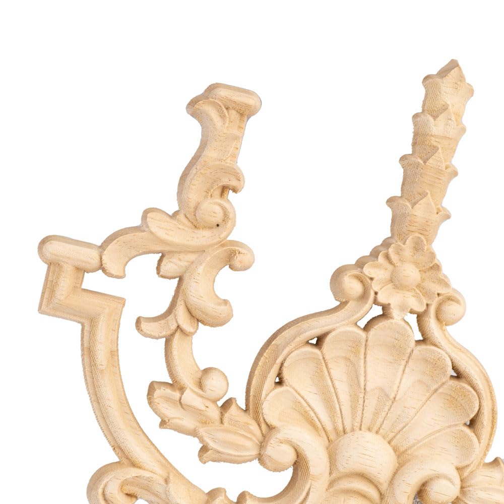2 Pack Decorative Wood Carved Appliques Onlays, 24 x 20cm Unpainted Solid Wood Carving Decal for Furniture Cabinet Door Center Bed Mirror Dressers