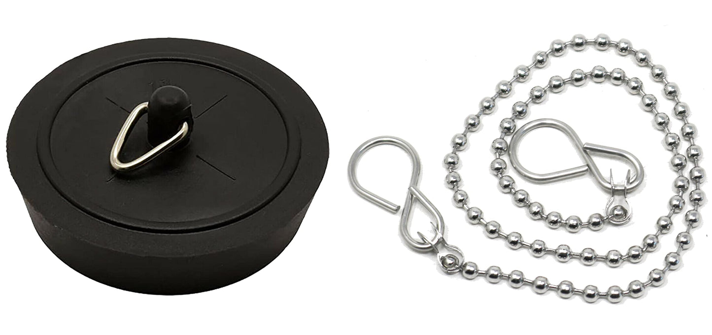 fiXte Replacement Sink Plug Shower Bath Black 45mm (1 3/4") Plug with 450mm (18") Chain or 38mm (1 1/2") Plug with 300mm (12") Chain