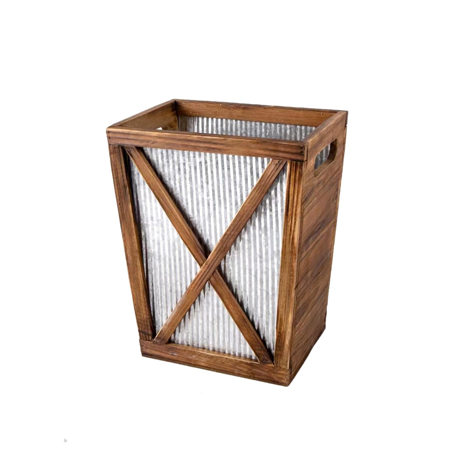 Venalys Small Wood Trash Can Wastebasket, Decorative Barn Door Garbage Can Waste Basket, Rustic Distressed Rectangular Trash Bin