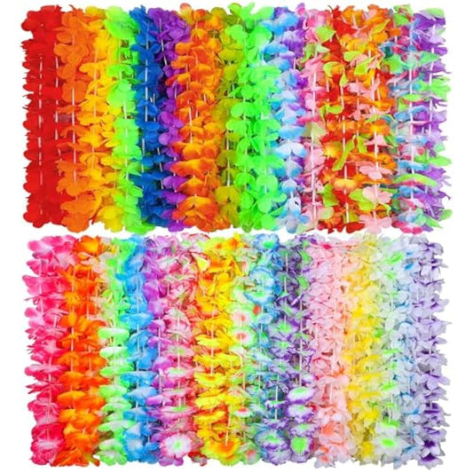 Ruisita 72 Pieces Hawaiian Leis 36 Colors Flowers Necklaces Hawaiian Luau Leis Necklaces for Tropical themed Party Decorations Beach Party Decor