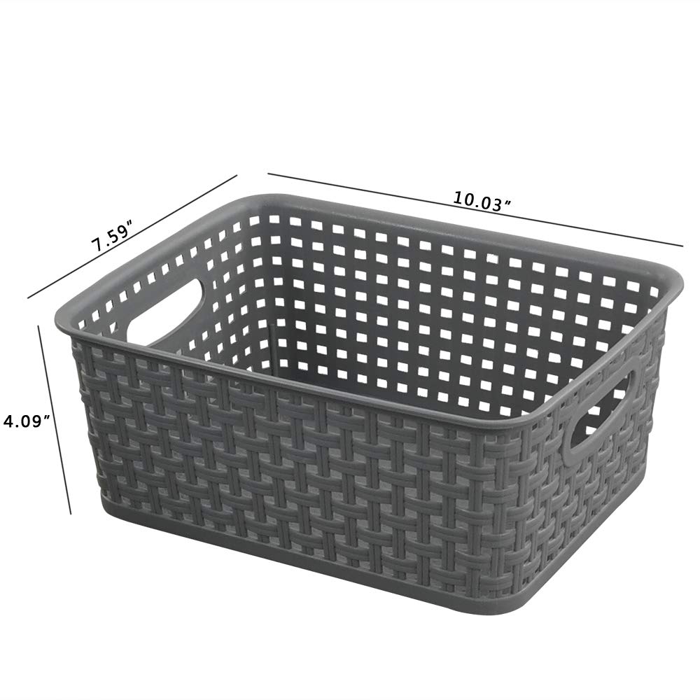 Teyyvn Set of 6 Plastic Storage Baskets, Cupboard Baskets, Gray