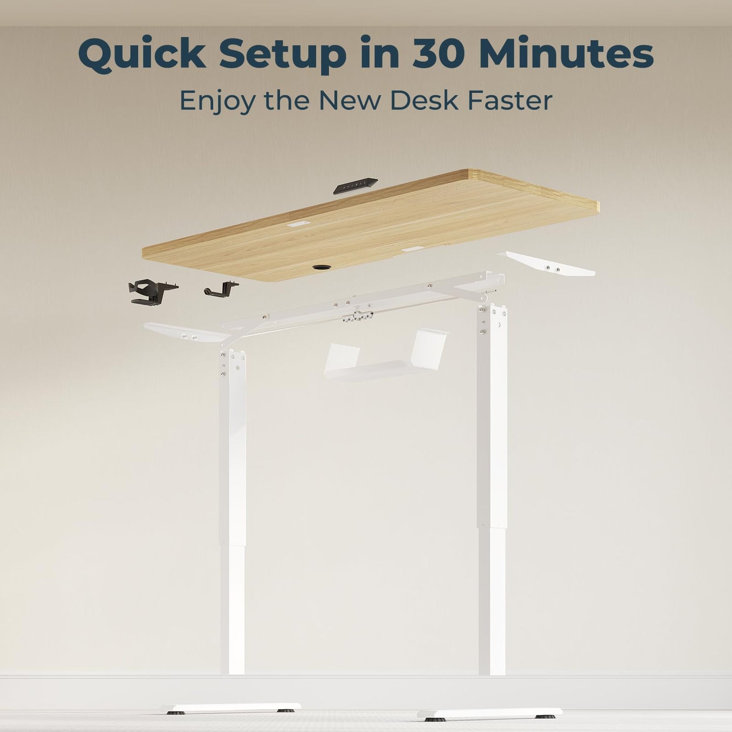 FitStand 140x60cm Electric Height Adjustable Standing Desk, Sit Stand Desk with Cablemanagement, Computer Desk With Hooks, Child Lock