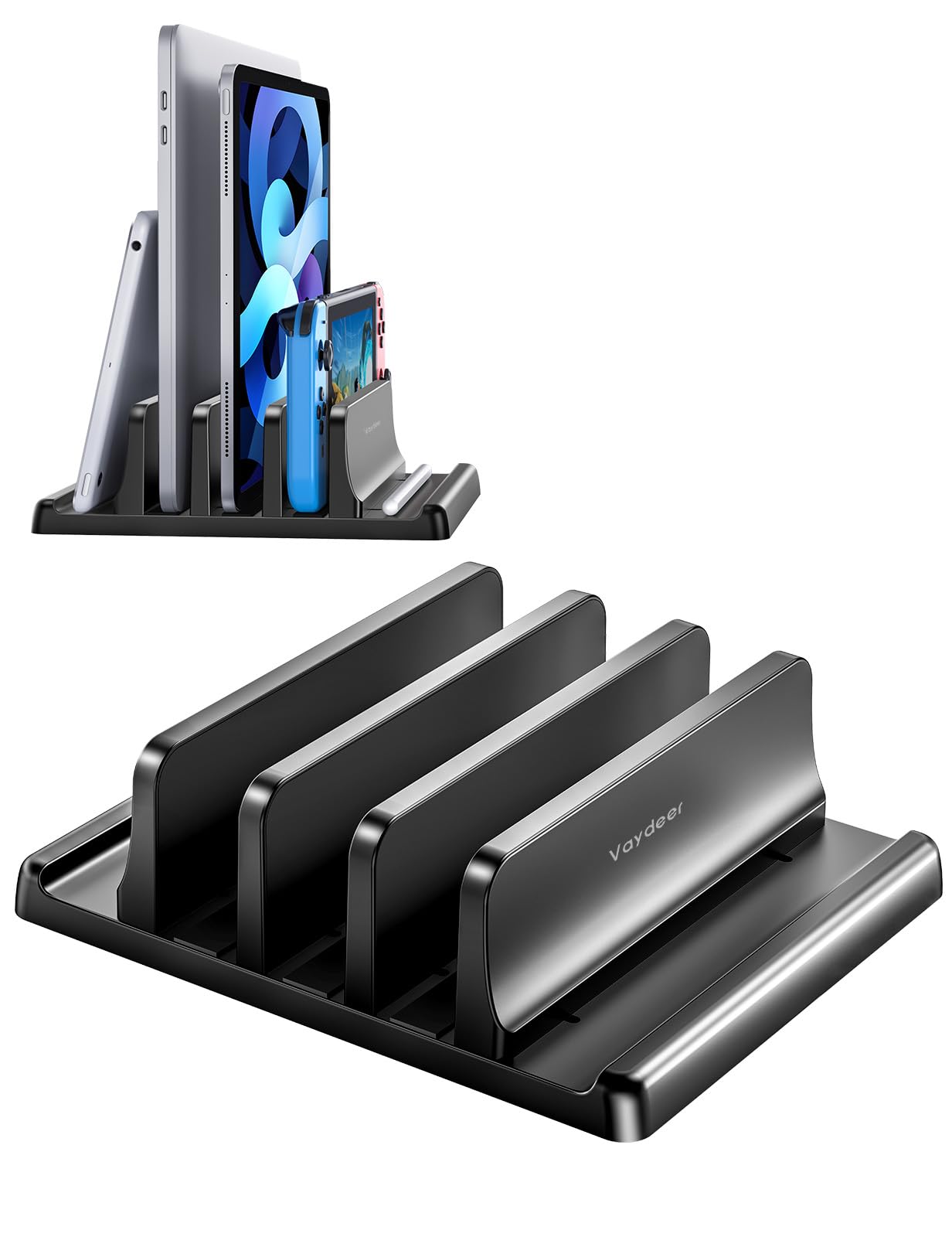 VAYDEER Vertical Laptop Stand 3 Slots, Laptop Holder for Desk with Adjustable Width, Office Desktop Tablet Stand Space Saving