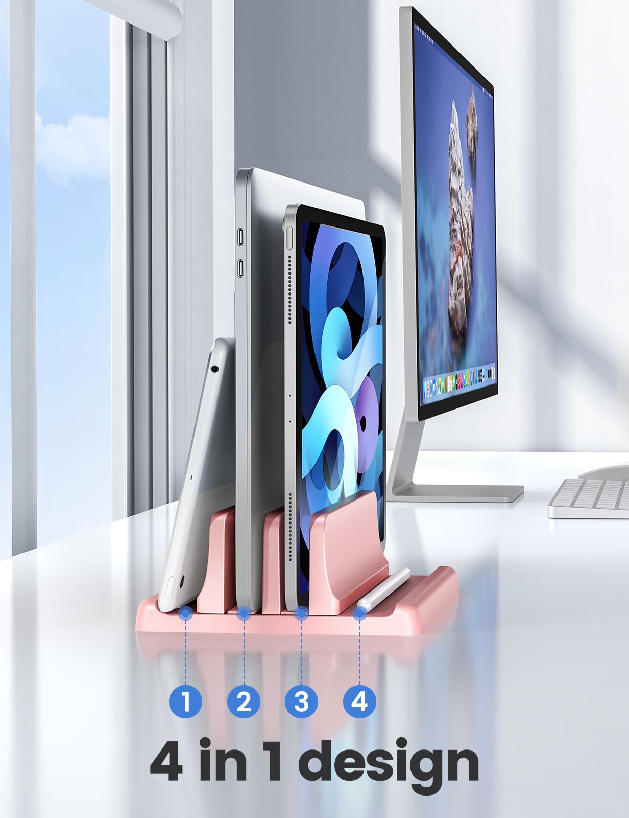 Vaydeer Vertical Laptop Stand for Desk, Dual Slots Plastic Laptop Holder with Space Saving 4-in-1 Design, Adjustable Laptop Stand Supports MacBook
